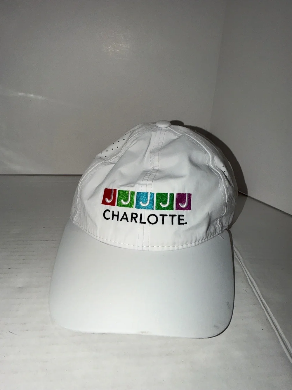 Charlotte Pickleball White Baseball Cap with Multicolor JJ Logo